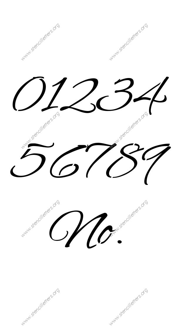 Flowing Cursive 0 to 9 number stencils