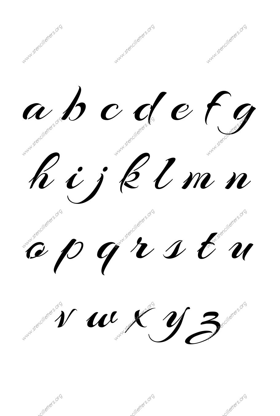 Brushed Cursive A to Z lowercase letter stencils