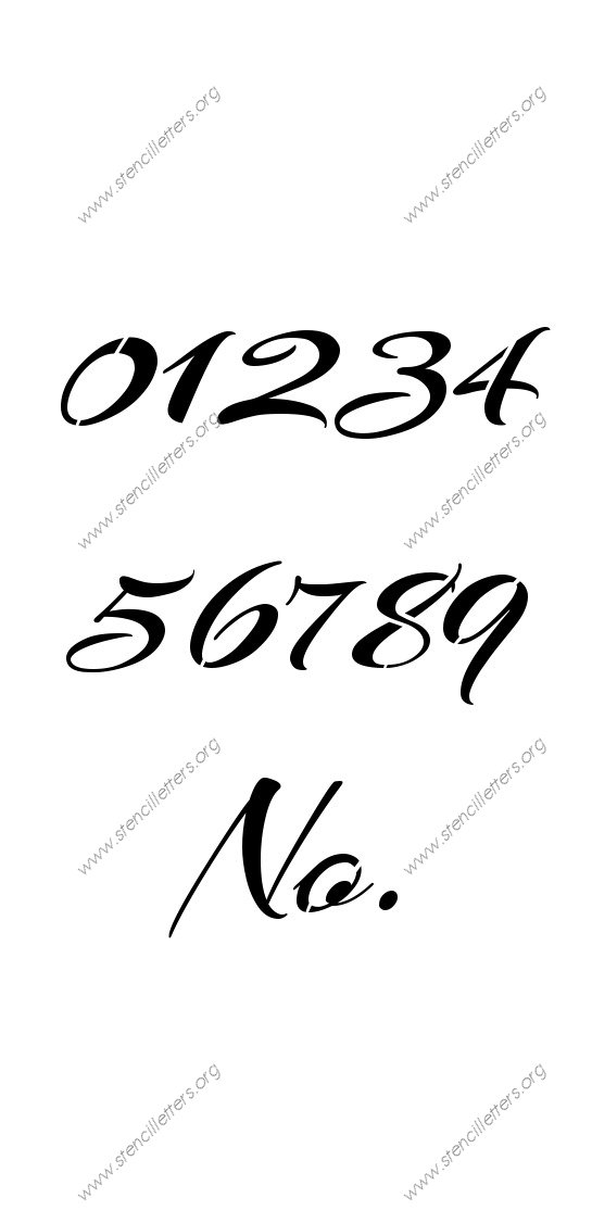 Brushed Cursive 0 to 9 number stencils