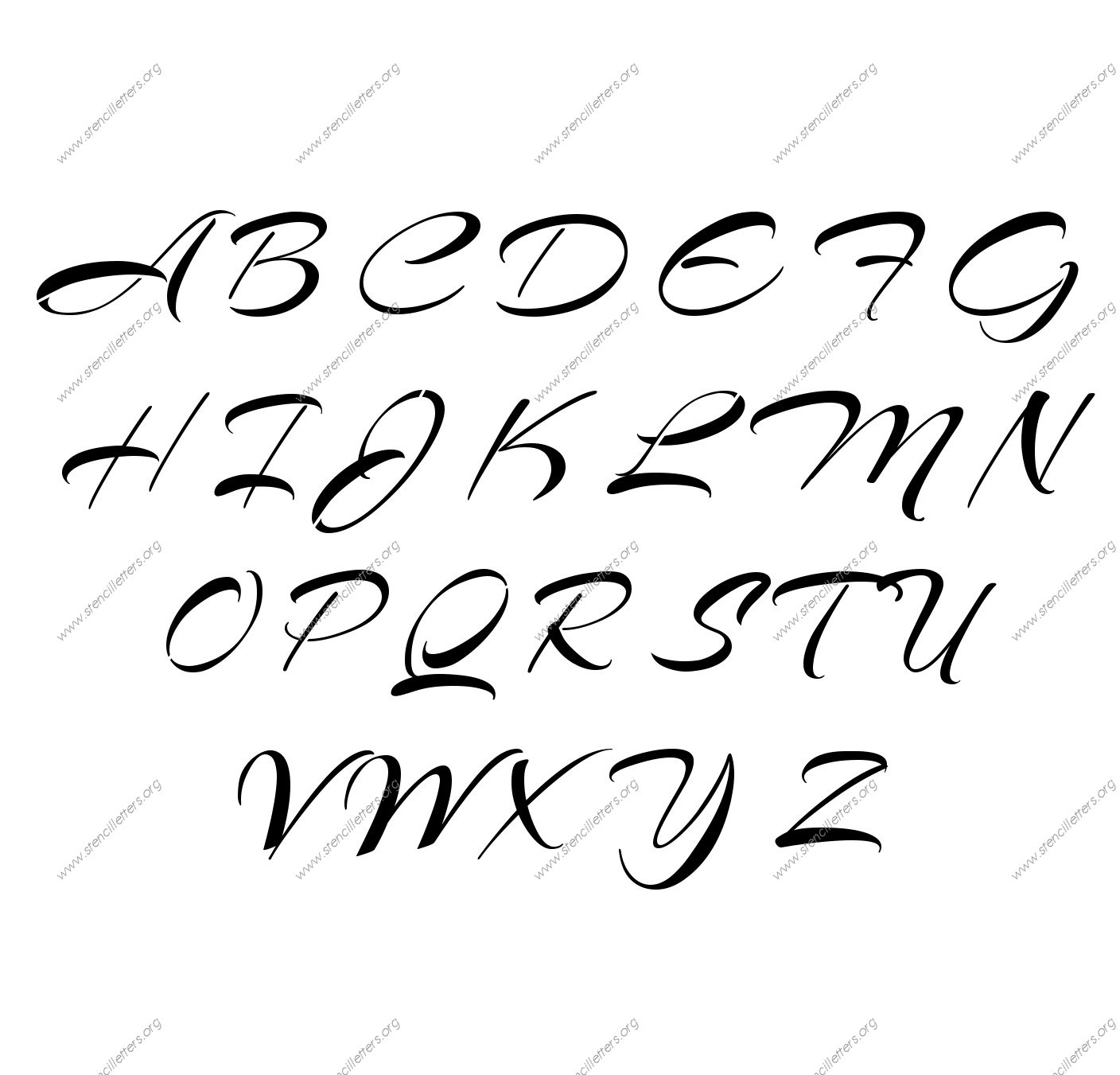 Brushed Cursive A to Z alphabet stencils