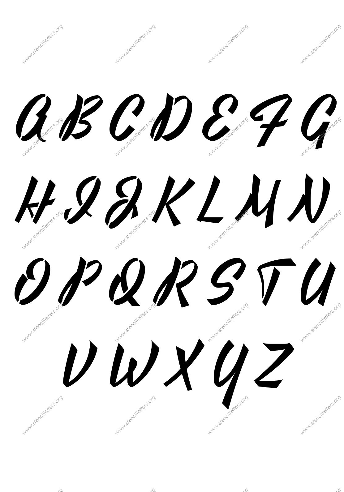 1940s Brushed Cursive A to Z uppercase letter stencils