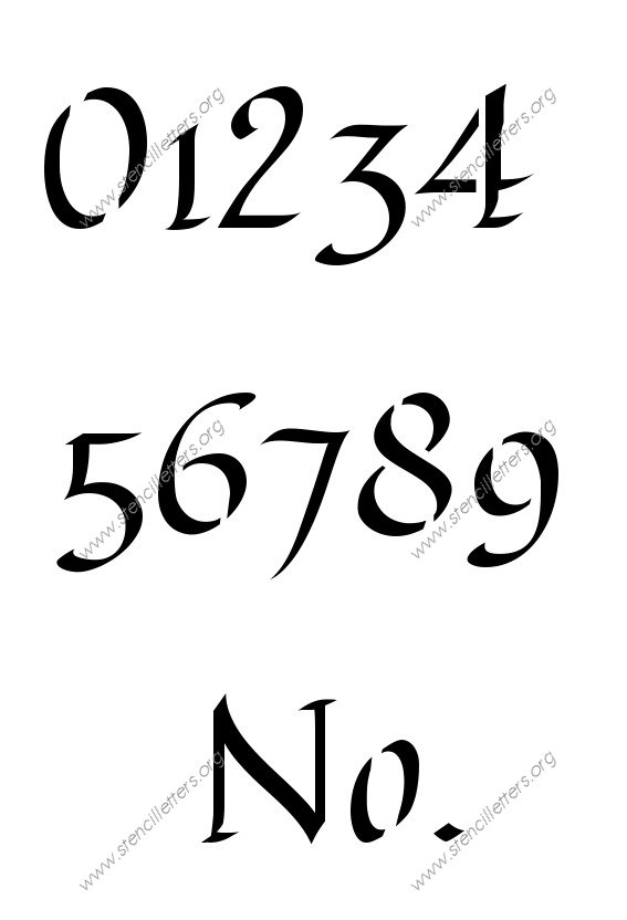 Longhand Calligraphy 0 to 9 number stencils