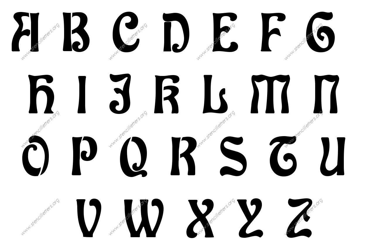 Decorative Art Nouveau A to Z uppercase letter stencils