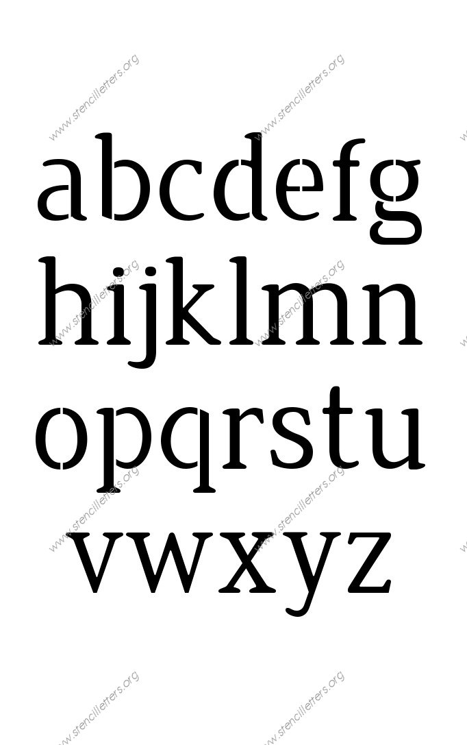 Narrow Rounded Serif A to Z lowercase letter stencils