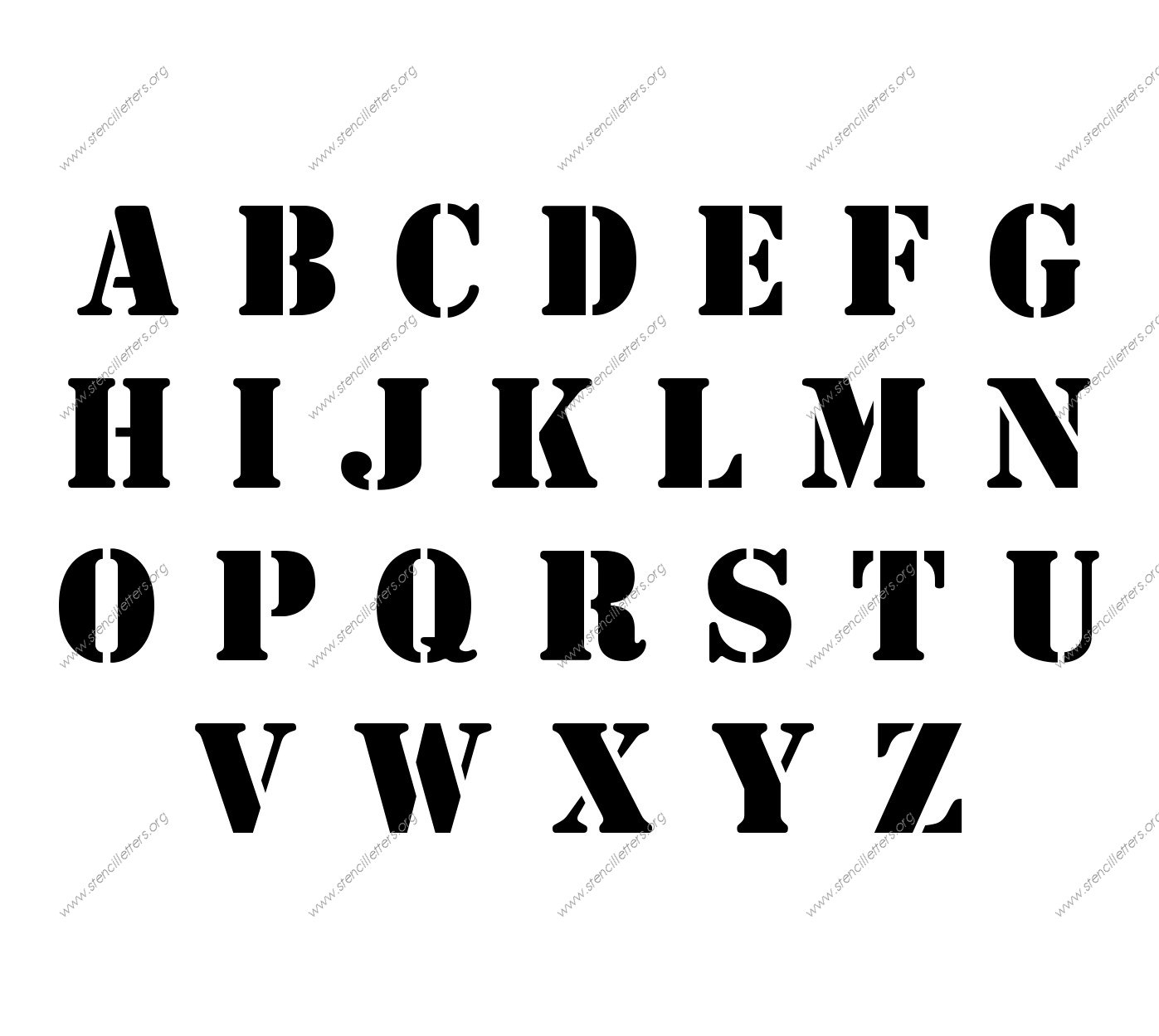 Decorative Army A to Z alphabet stencils