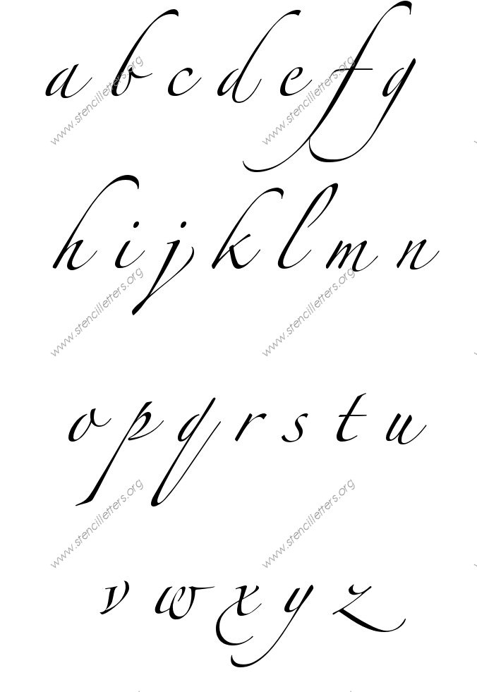 Script Cursive A to Z lowercase letter stencils