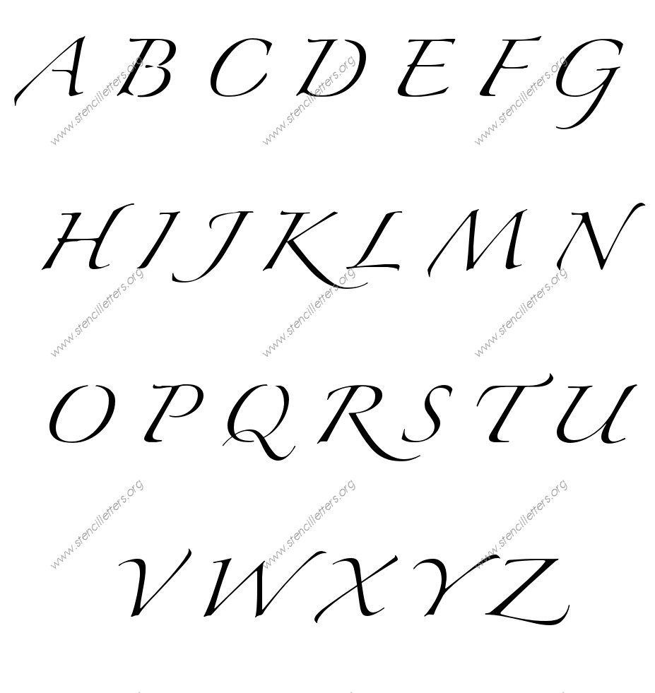 Script Cursive A to Z uppercase letter stencils