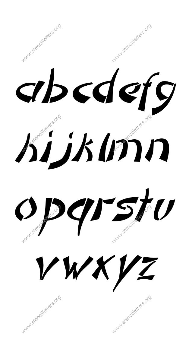 Asian Italic A to Z lowercase letter stencils
