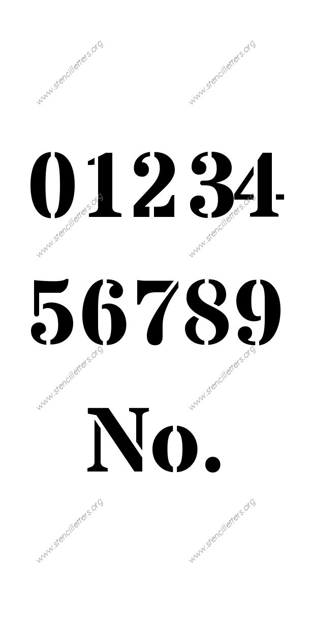 Serif Bold 0 to 9 number stencils