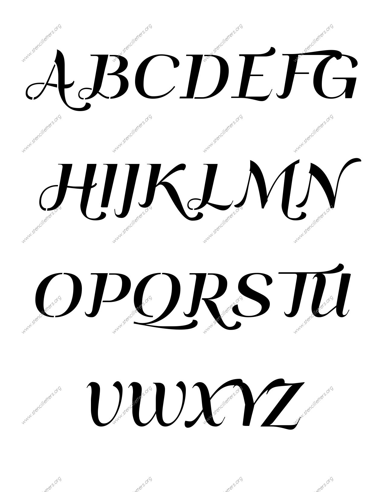 Art Deco Italic A to Z alphabet stencils