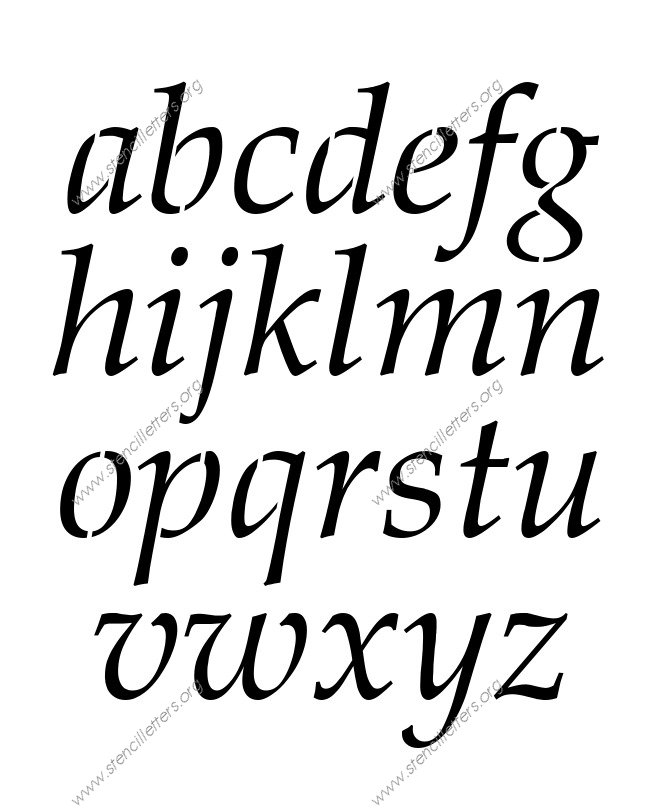 Formal Elegant Italic A to Z lowercase letter stencils