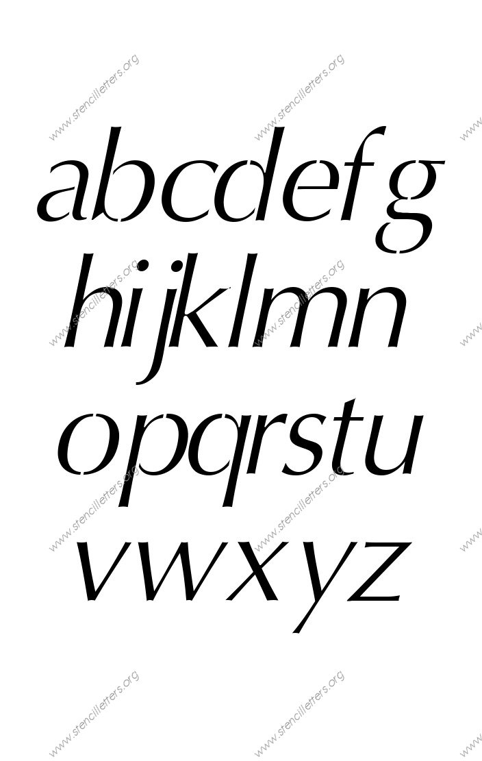 Headline Sans Italic A to Z lowercase letter stencils