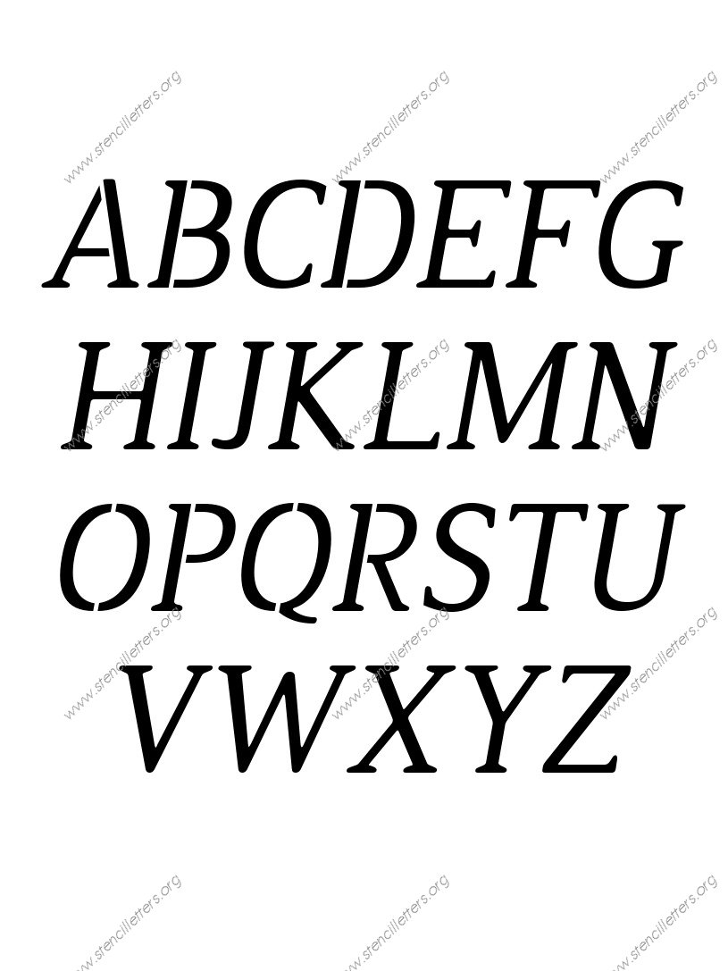 Narrow Rounded Serif Italic A to Z alphabet stencils