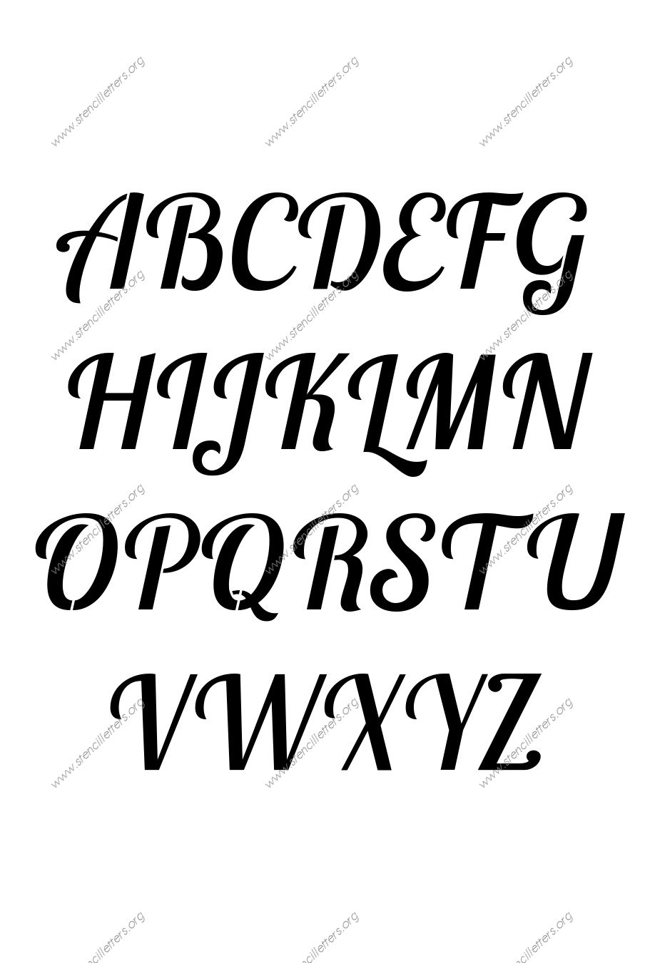 Connected Italic A to Z uppercase letter stencils