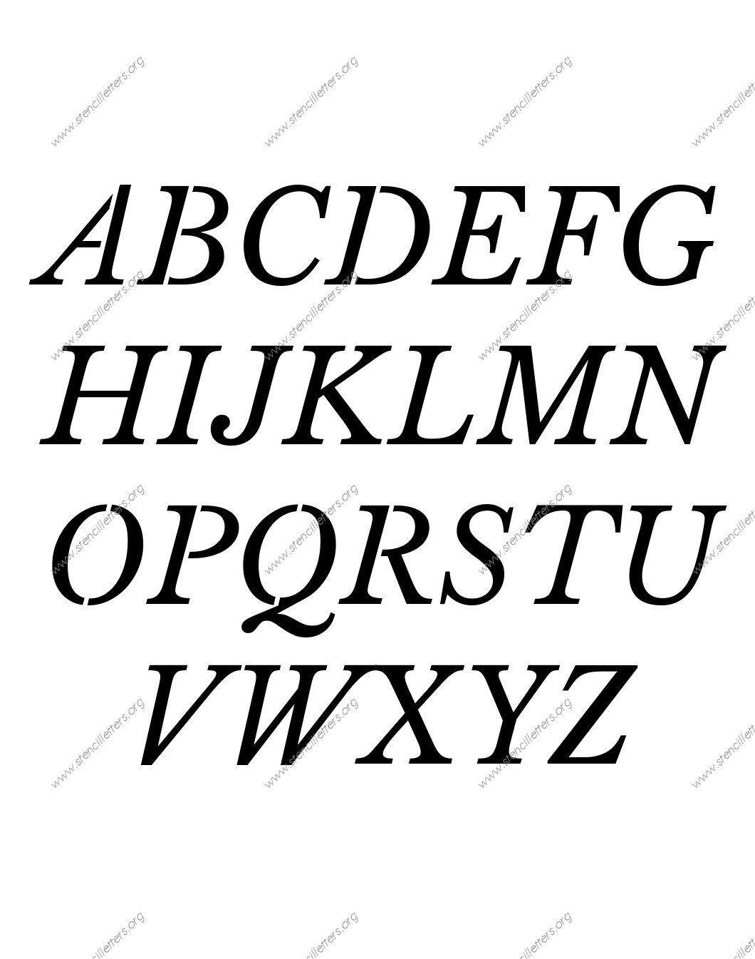Roman Serif Italic A to Z uppercase letter stencils