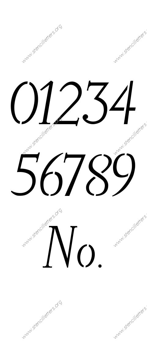 Longhand Italic 0 to 9 number stencils
