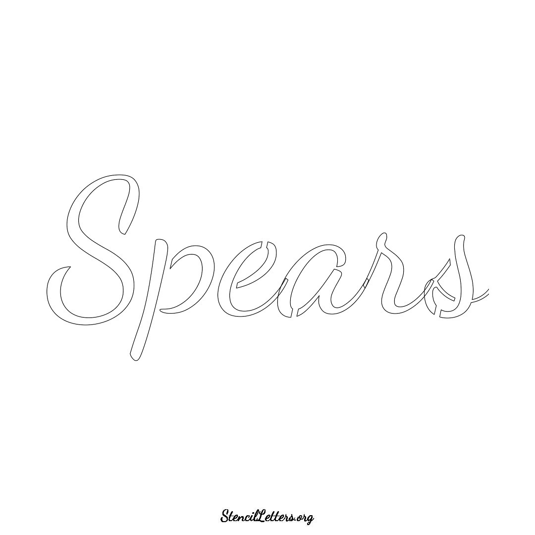 Spears name stencil in Cursive Script Lettering