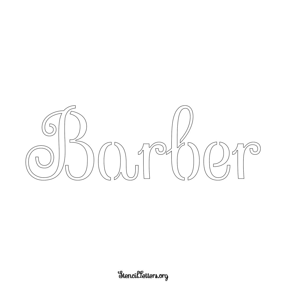 Barber name stencil in Ornamental Cursive Lettering