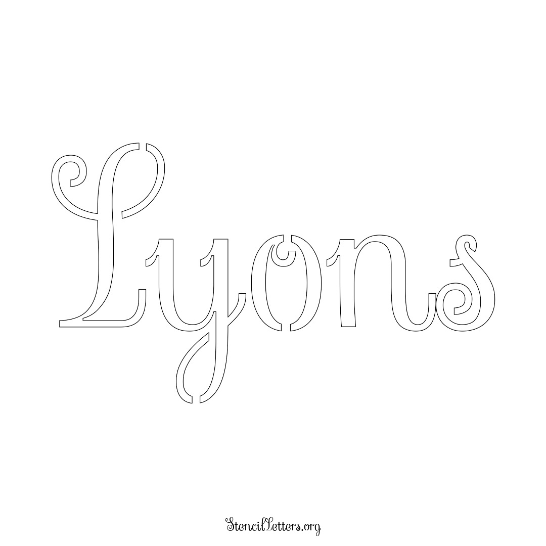 Lyons name stencil in Ornamental Cursive Lettering