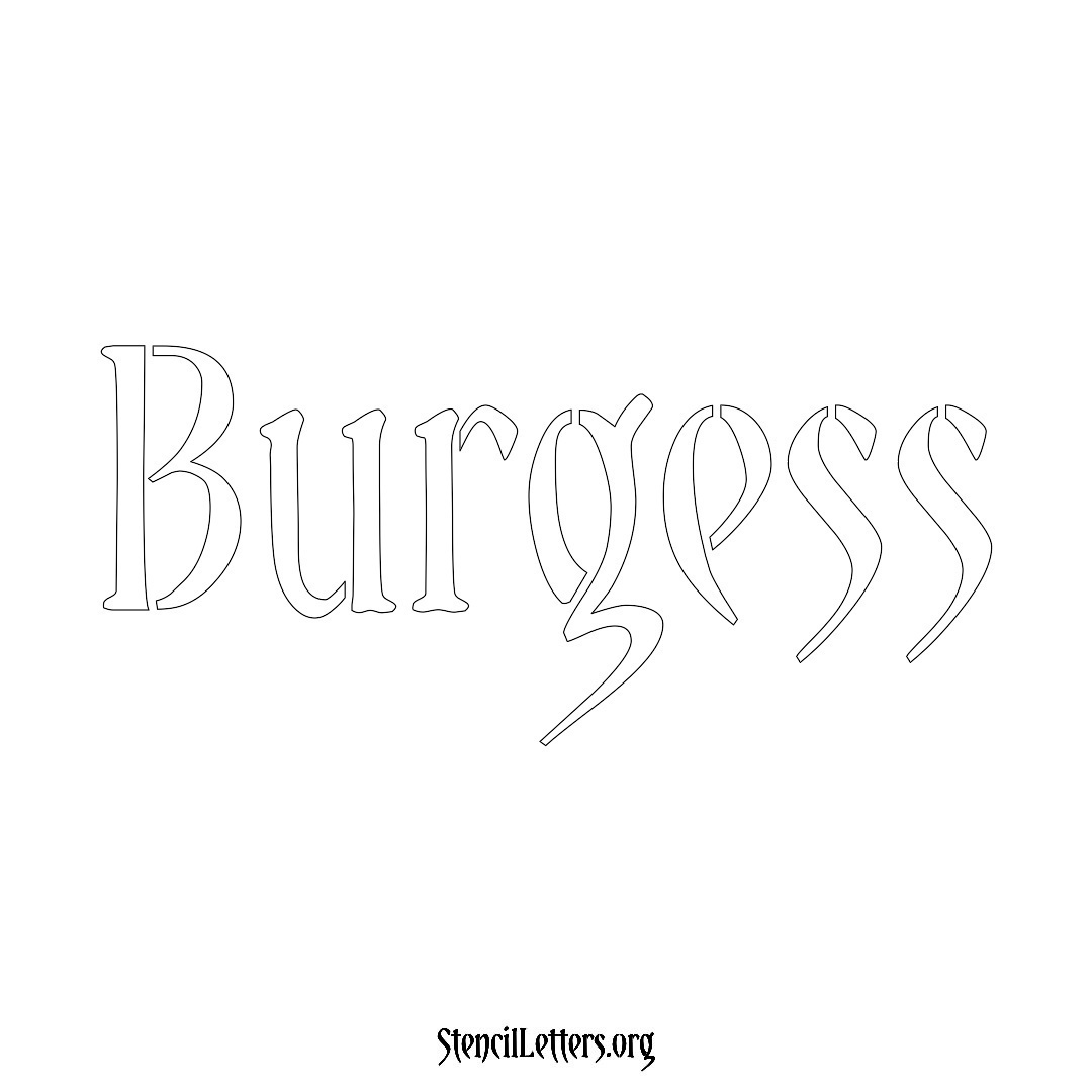 Burgess name stencil in Vintage Brush Lettering