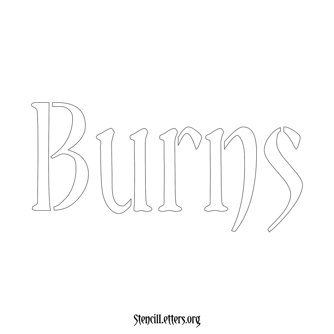 Burns name stencil in Vintage Brush Lettering