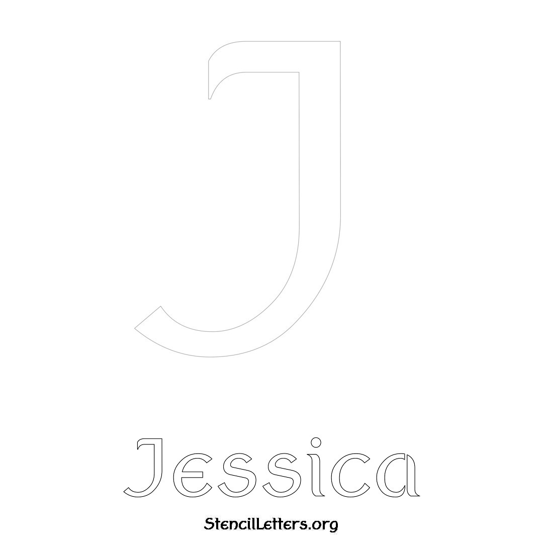 Jessica printable name initial stencil in Ancient Lettering
