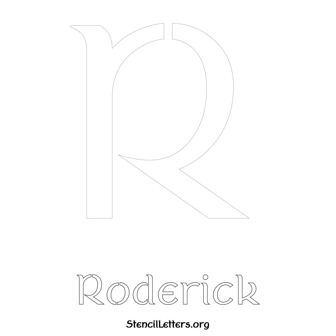 Roderick printable name initial stencil in Ancient Lettering