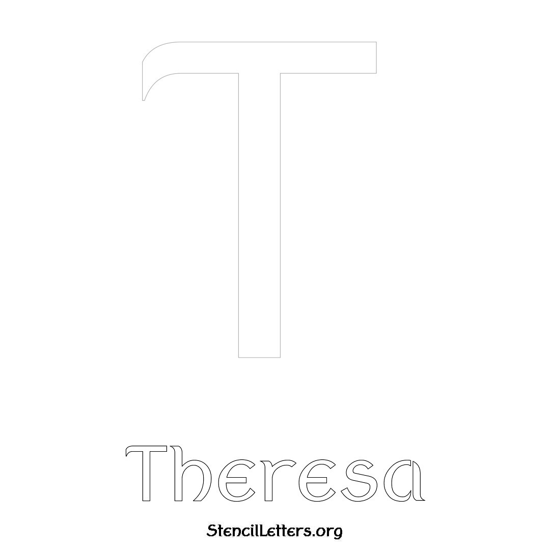 Theresa printable name initial stencil in Ancient Lettering