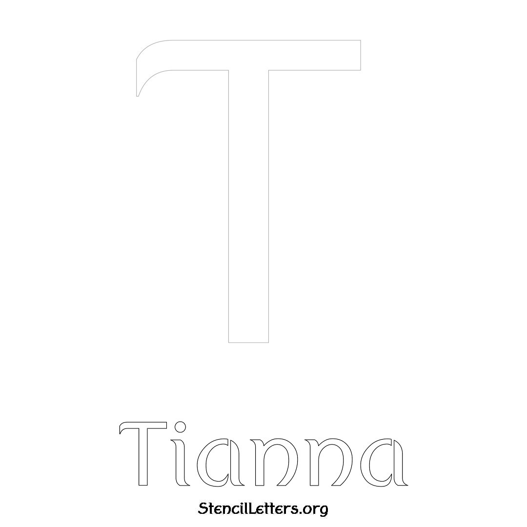 Tianna printable name initial stencil in Ancient Lettering