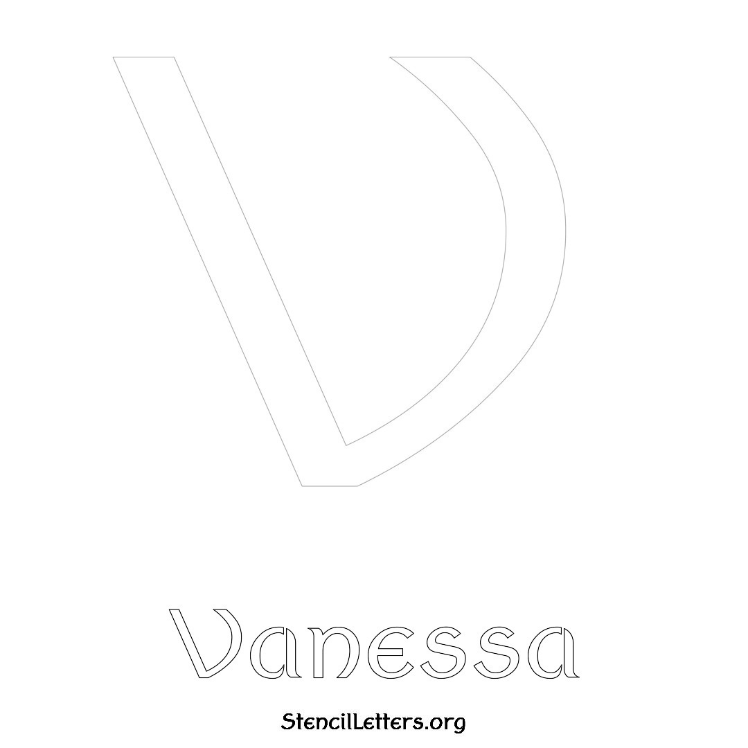 Vanessa printable name initial stencil in Ancient Lettering