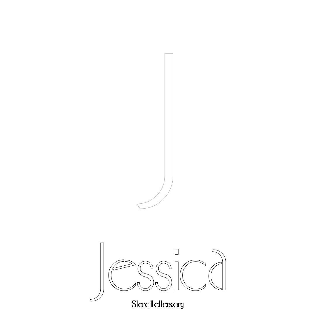 Jessica printable name initial stencil in Art Deco Lettering