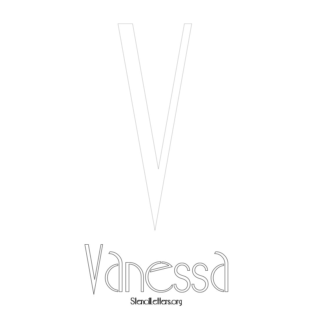 Vanessa printable name initial stencil in Art Deco Lettering