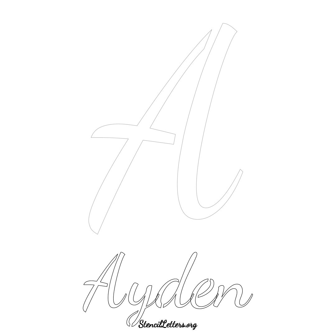 Ayden printable name initial stencil in Cursive Script Lettering