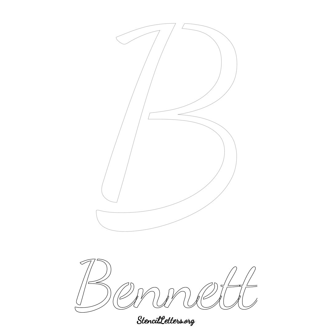 Bennett printable name initial stencil in Cursive Script Lettering