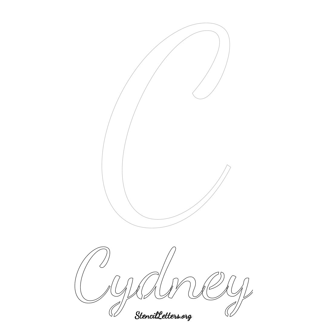 Cydney printable name initial stencil in Cursive Script Lettering