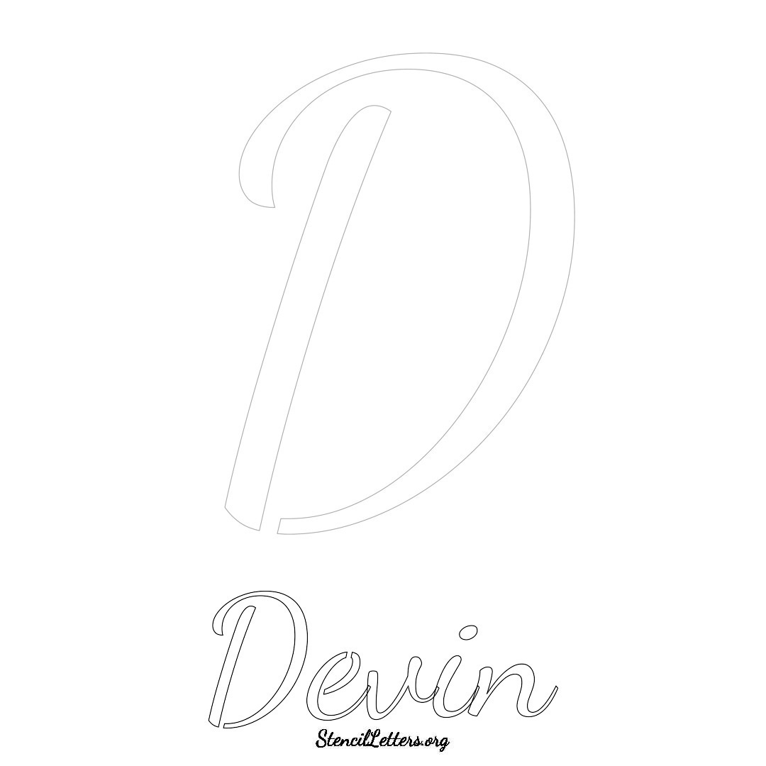 Devin printable name initial stencil in Cursive Script Lettering