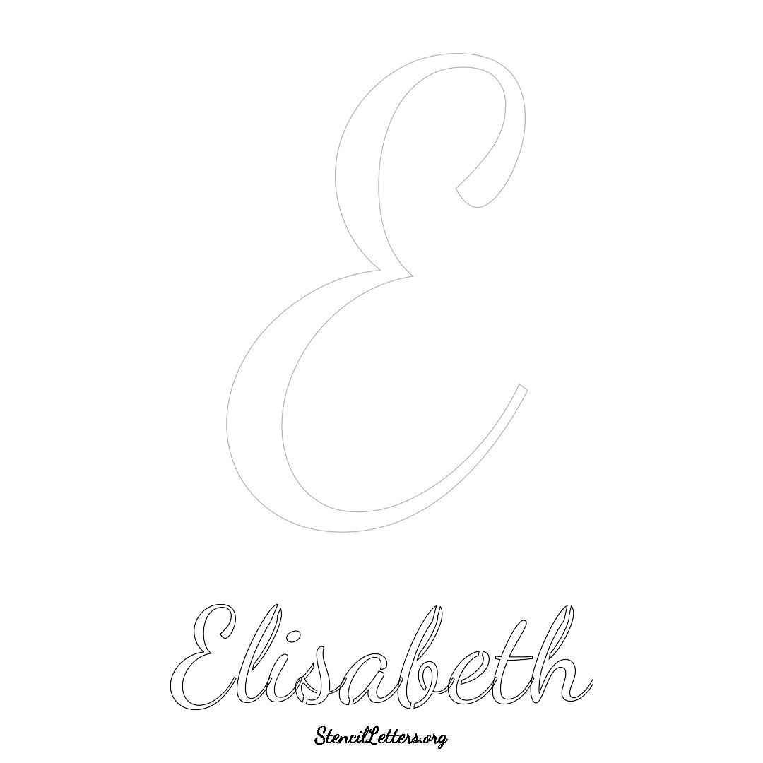 Elisabeth printable name initial stencil in Cursive Script Lettering