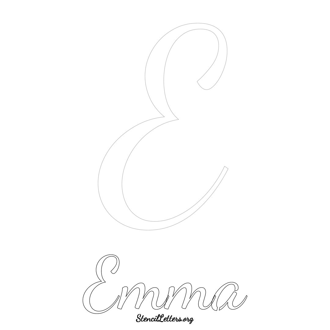 Emma printable name initial stencil in Cursive Script Lettering