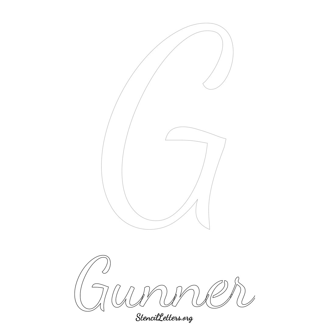 Gunner printable name initial stencil in Cursive Script Lettering