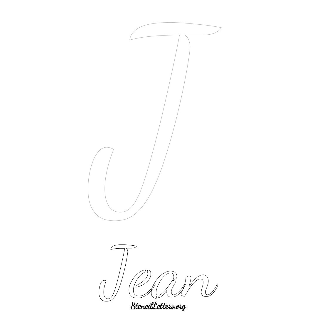 Jean printable name initial stencil in Cursive Script Lettering