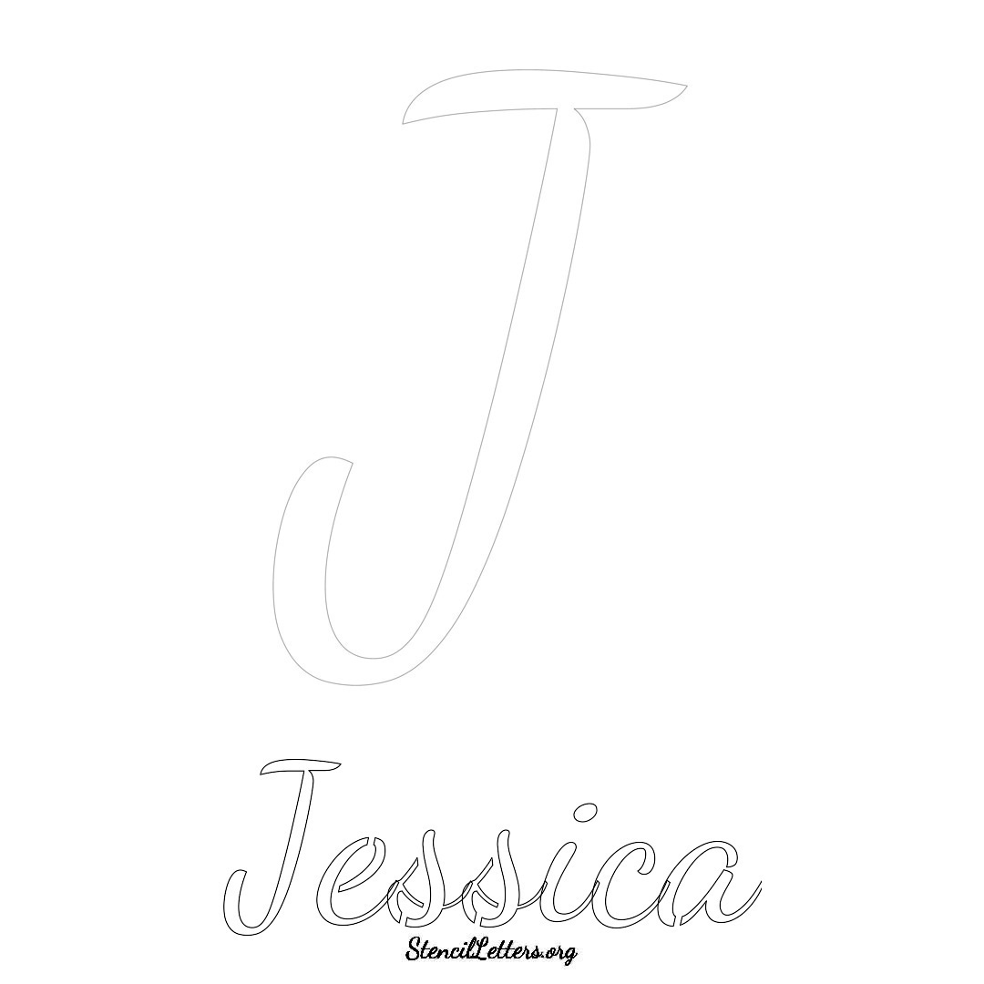 Jessica printable name initial stencil in Cursive Script Lettering