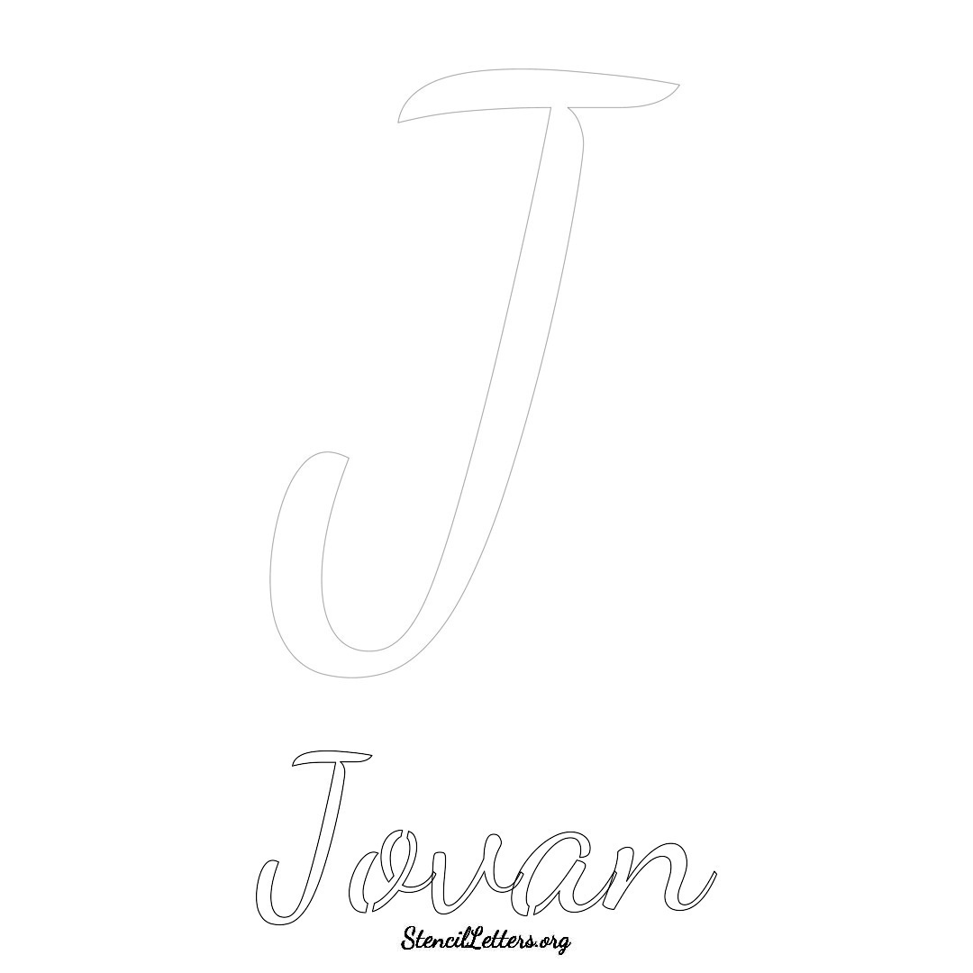 Jovan printable name initial stencil in Cursive Script Lettering