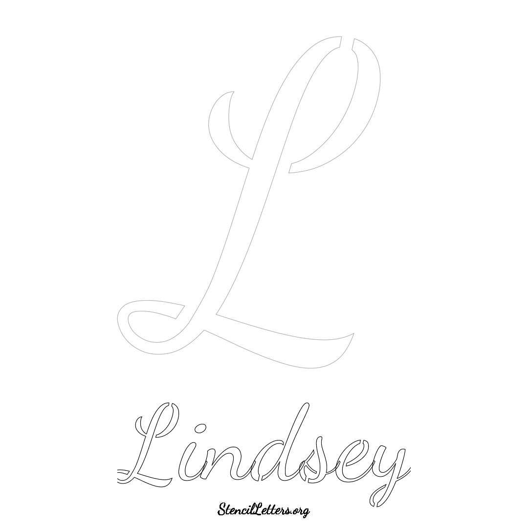 Lindsey printable name initial stencil in Cursive Script Lettering