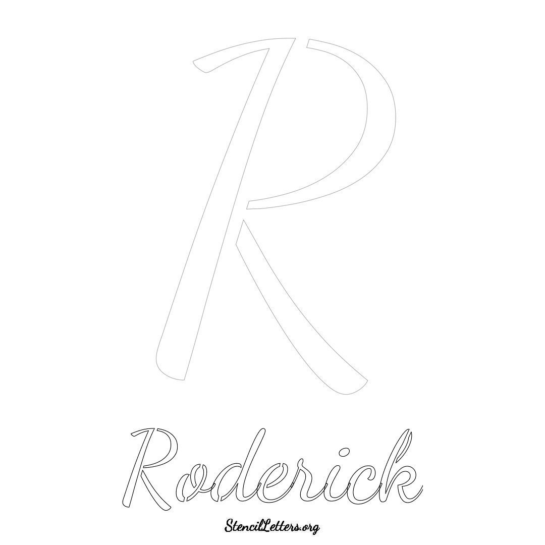 Roderick printable name initial stencil in Cursive Script Lettering