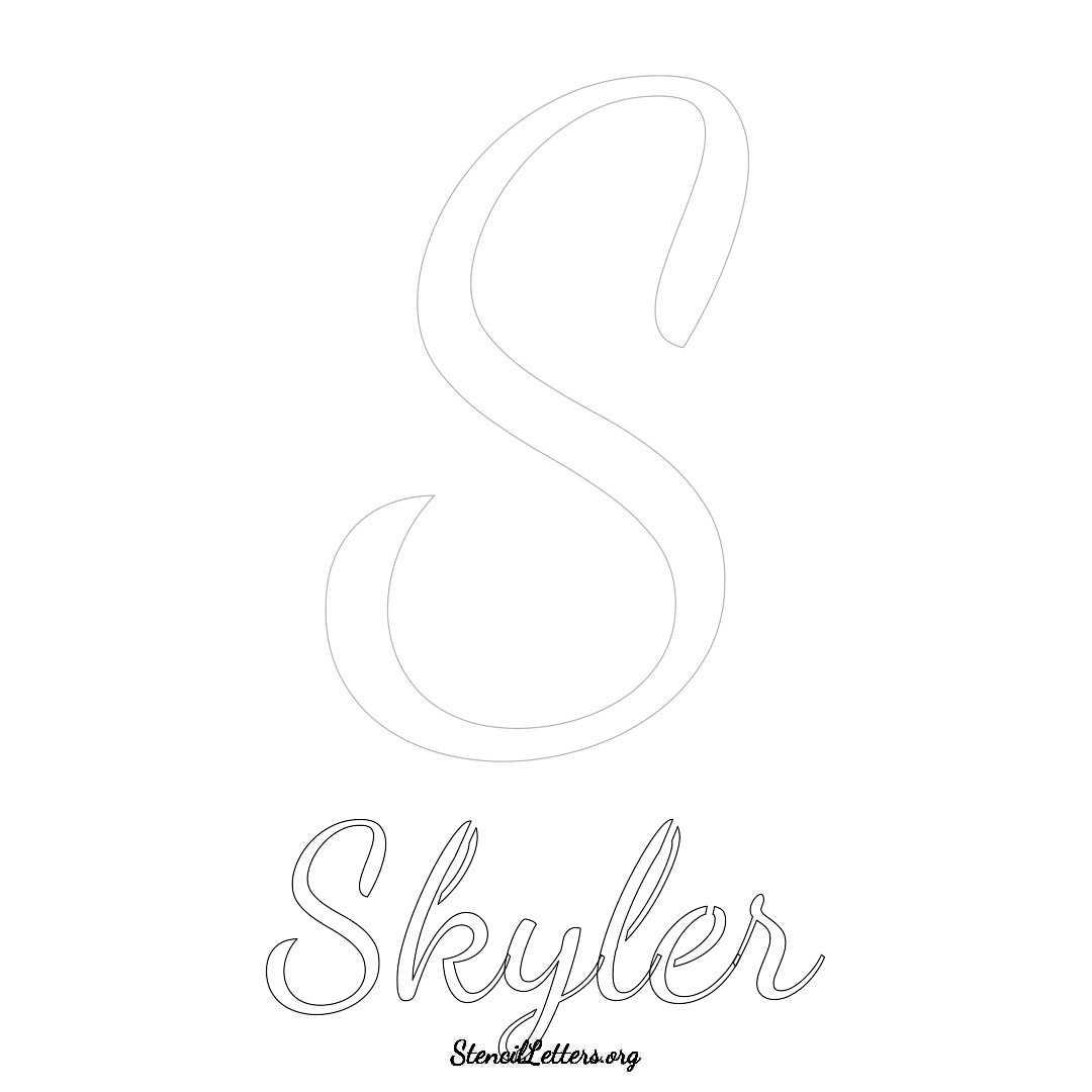 Skyler printable name initial stencil in Cursive Script Lettering