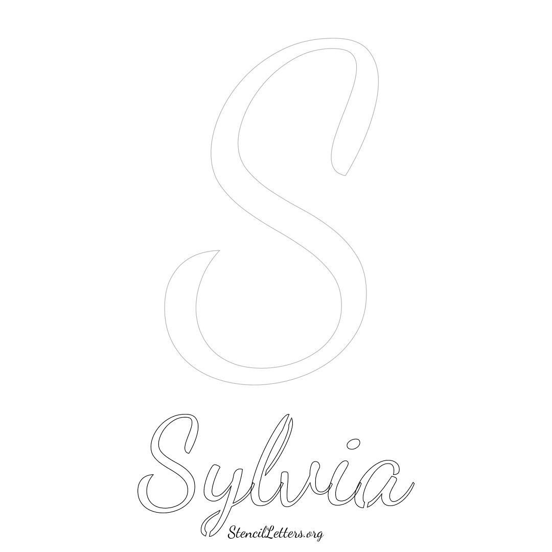 Sylvia printable name initial stencil in Cursive Script Lettering
