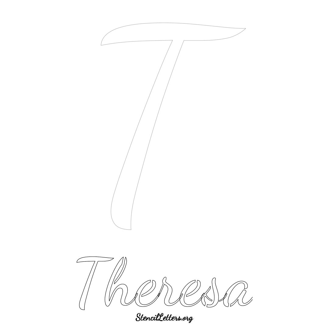 Theresa printable name initial stencil in Cursive Script Lettering