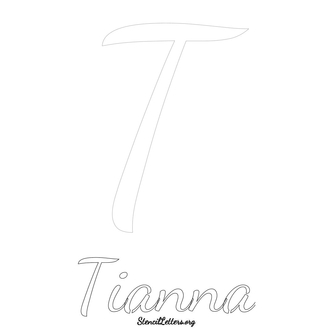 Tianna printable name initial stencil in Cursive Script Lettering