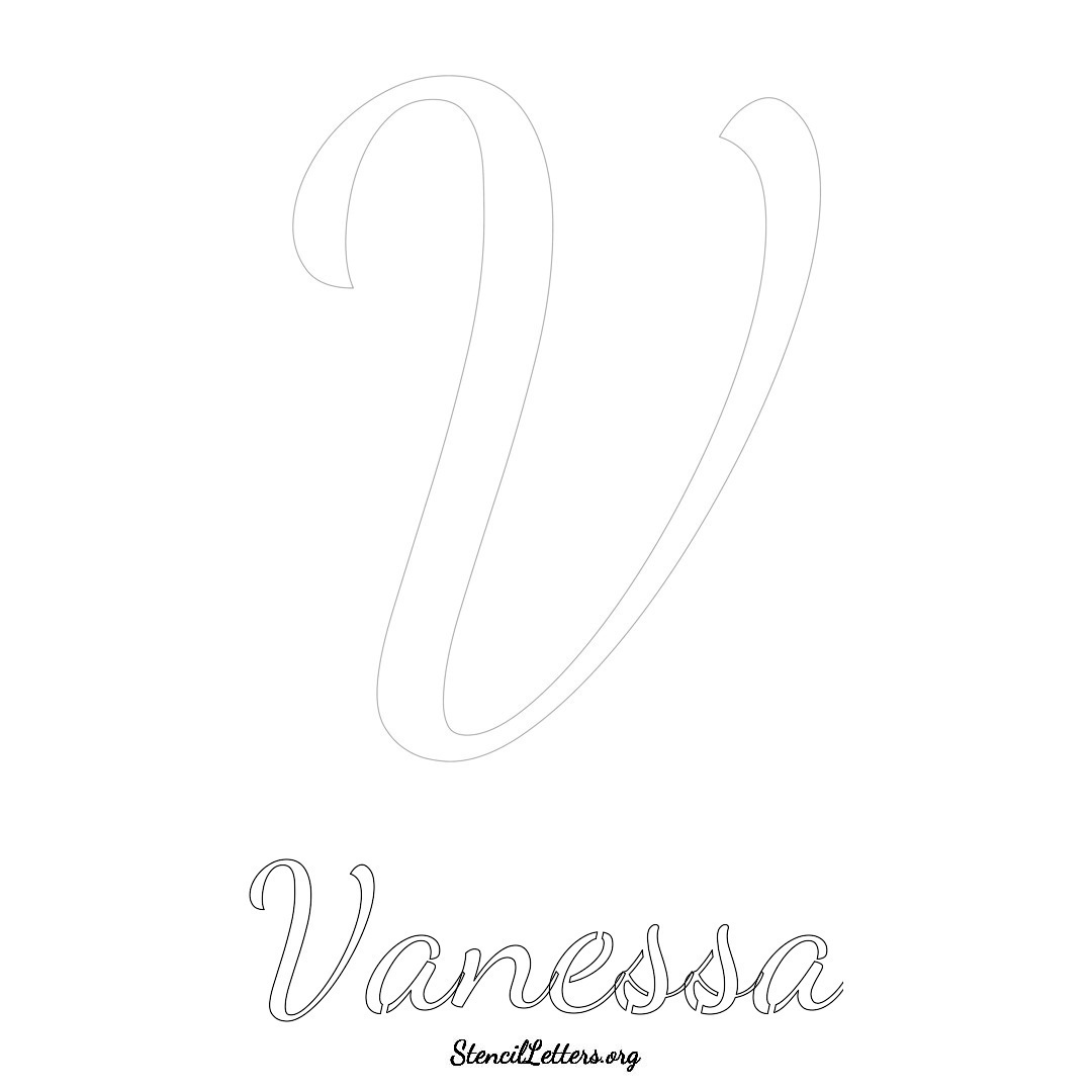 Vanessa printable name initial stencil in Cursive Script Lettering