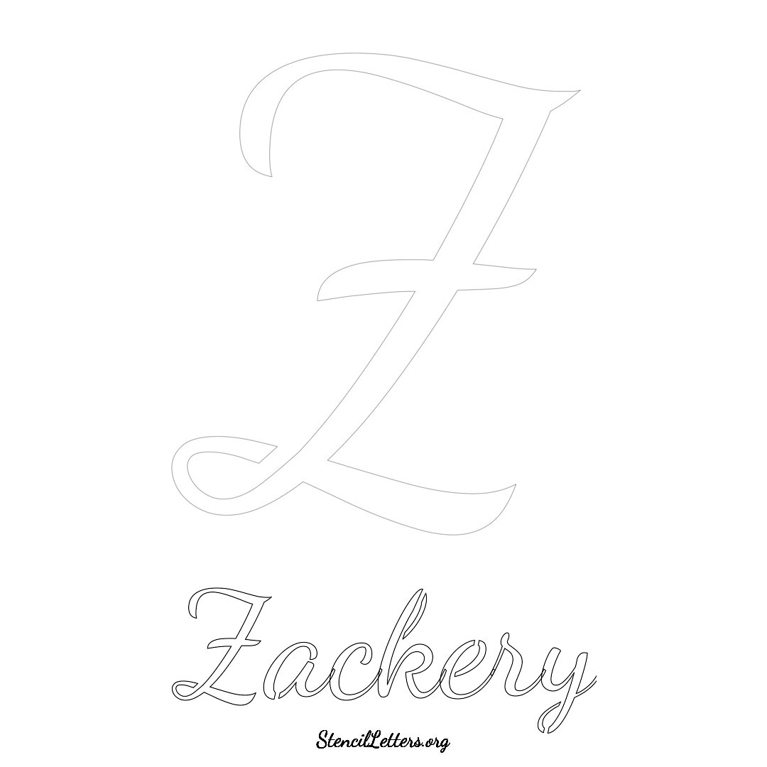 Zackery printable name initial stencil in Cursive Script Lettering